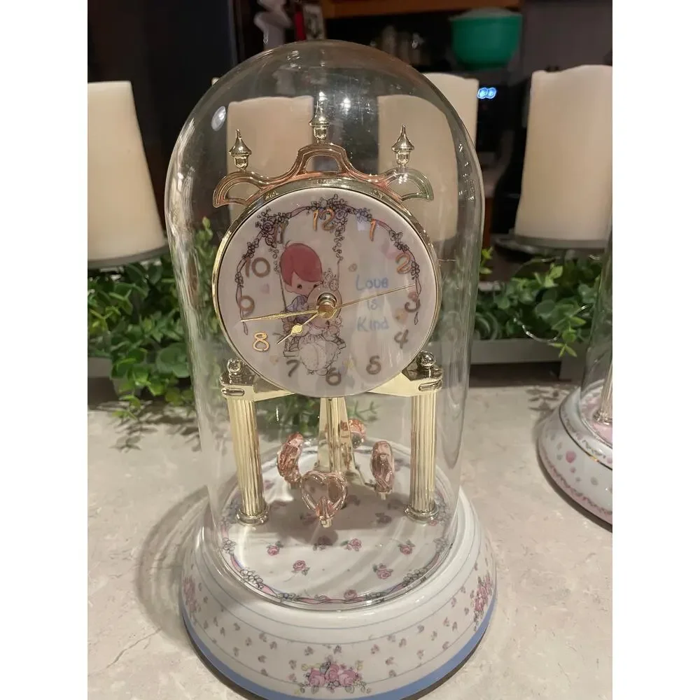 Vintage Precious Moments Love Is Kind Anniversary Clock 2003 w Glass Dome 10”
